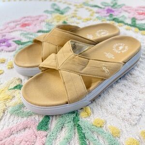 Polo Ralph Lauren Women's Cross Strap Sandals Slides Beige Fabric Comfort 9